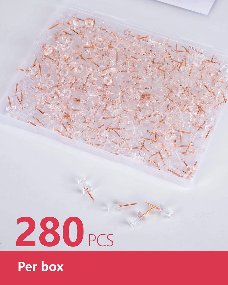 PAPERPAL 280 Rose Gold Push Pins for Cork Board, Clear Thumb Tacks for Wall Hangings, Pushpins for Office School & Personal Use, Standard Size Push Pin Tacks - Image 3